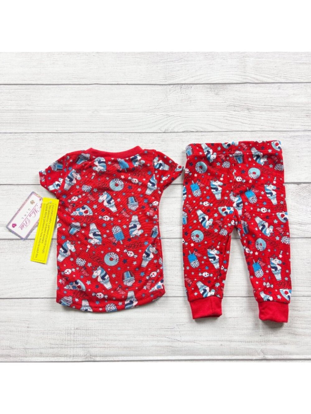 Mon Petit Baby Girl Red Pajamas Set USA Donut Print 2 Piece NWT 9-12 Months - Picture 4 of 4
